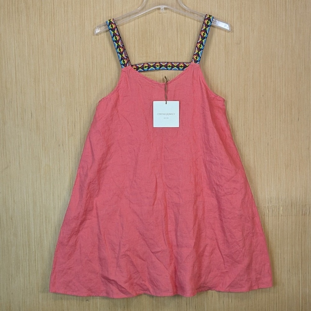 Cynthia Rowley Women Coral Pink 100% Linen Embroidered Mini‎ Dress Medium Beach
